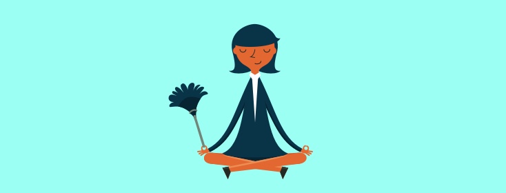 woman meditating with duster