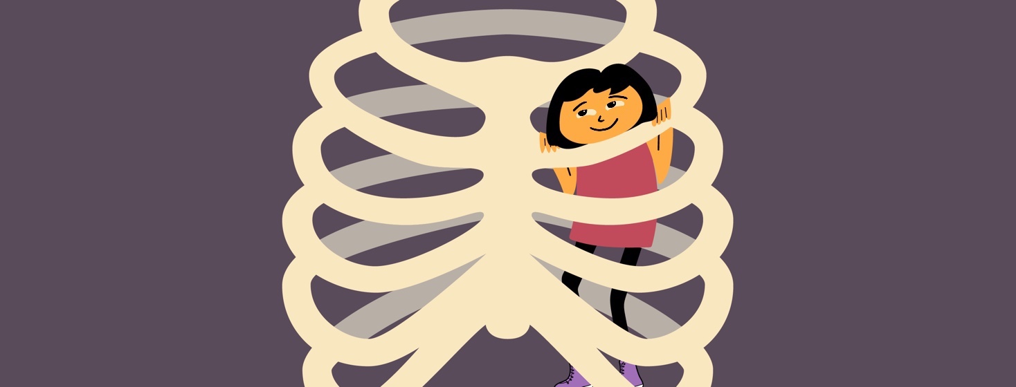 A hopeful woman trapped in a rib ribcage