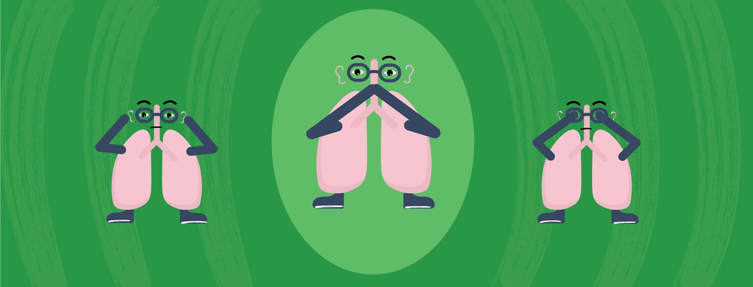 3 pairs of illustrated lungs. One covering ears, one covering mouth, and one covering eyes.