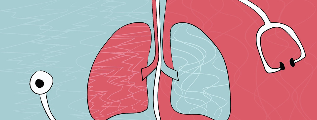 A pair of lungs with a stethoscope separating the two sides