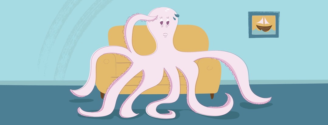 Exhausted octopus laying on a couch