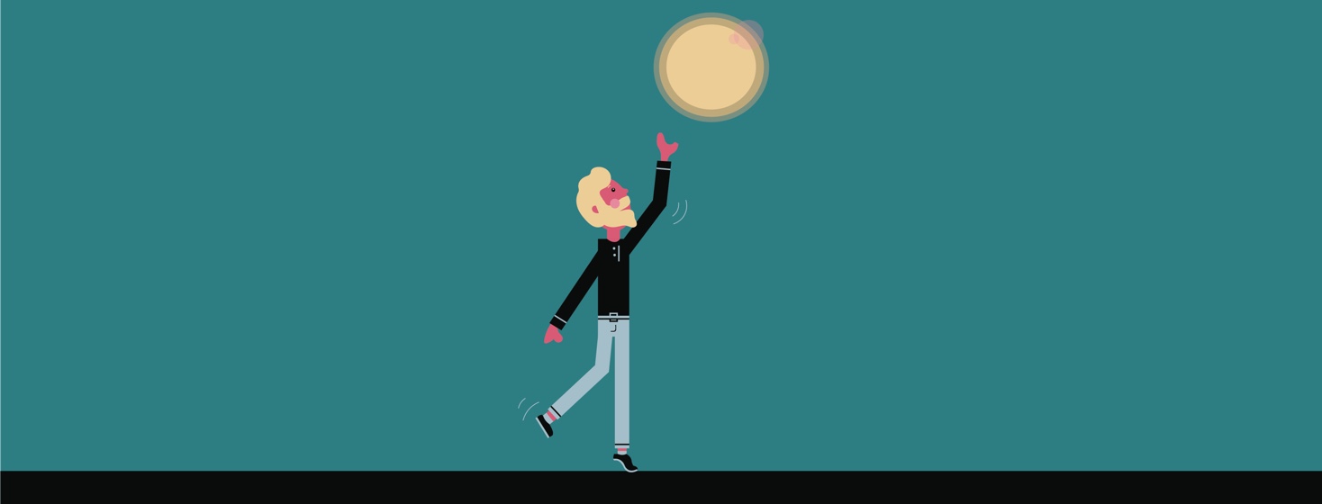 Man reaching up about to touch the sun