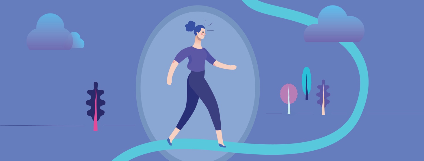 A woman peacefully walking and practicing mindfulness