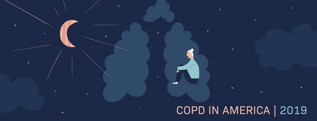 COPD In America 2019. A person sitting on a cloud shaped like lungs