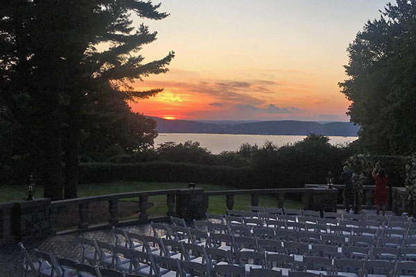 A sunset over the outdoor wedding venue.