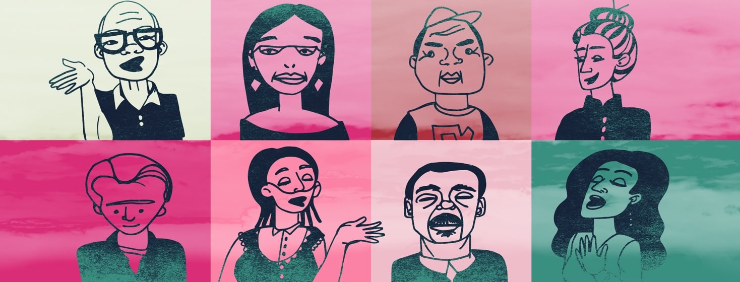 8 portraits of patients talking
