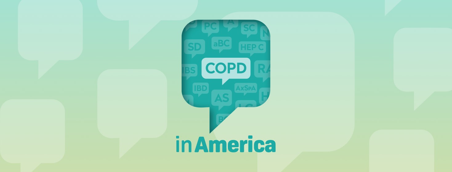A speech bubble highlighting the COPD logo above the words In America, surrounded by a fainter word cloud of logos for other Health Union websites.