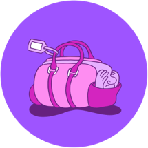 image of a cartoonish anthropomorphic duffle bag, covering his eyes