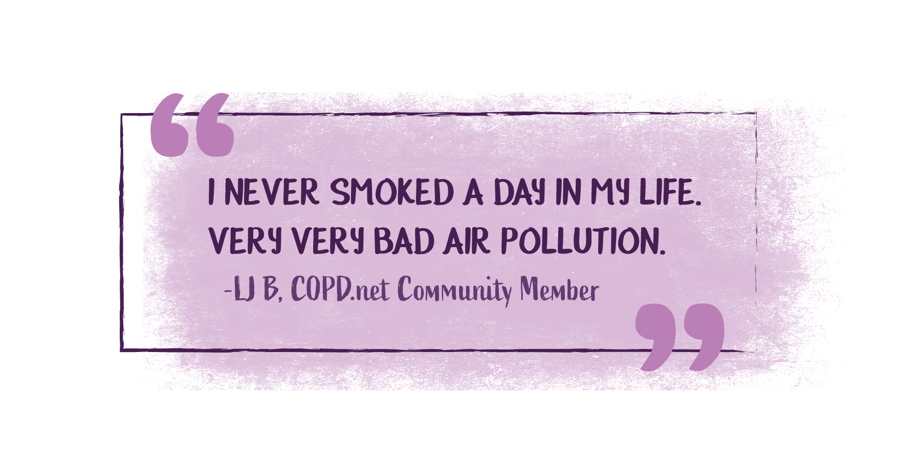 I never smoked a day in my life. Very very bad air pollution. -LJ B, COPD.net Community Member