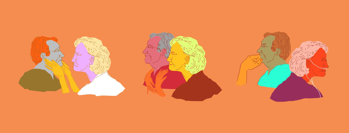 a couple displaying three different phases of body language and emotions