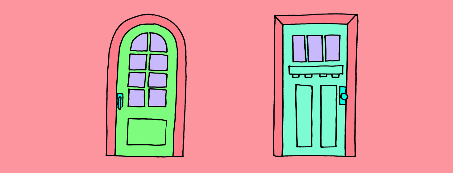 animation of one door opening and another door closing