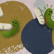 antibiotic pills attacking bacterium