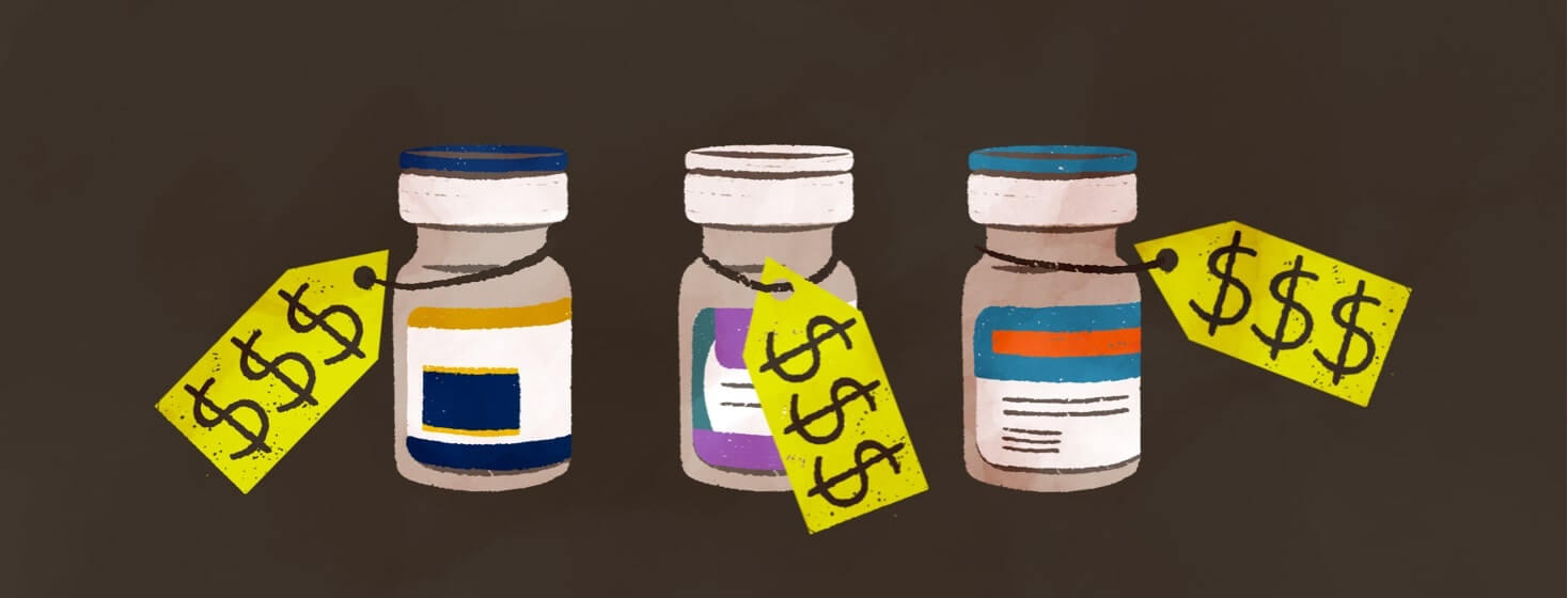 3 vials of medications with high cost price tags around each.
