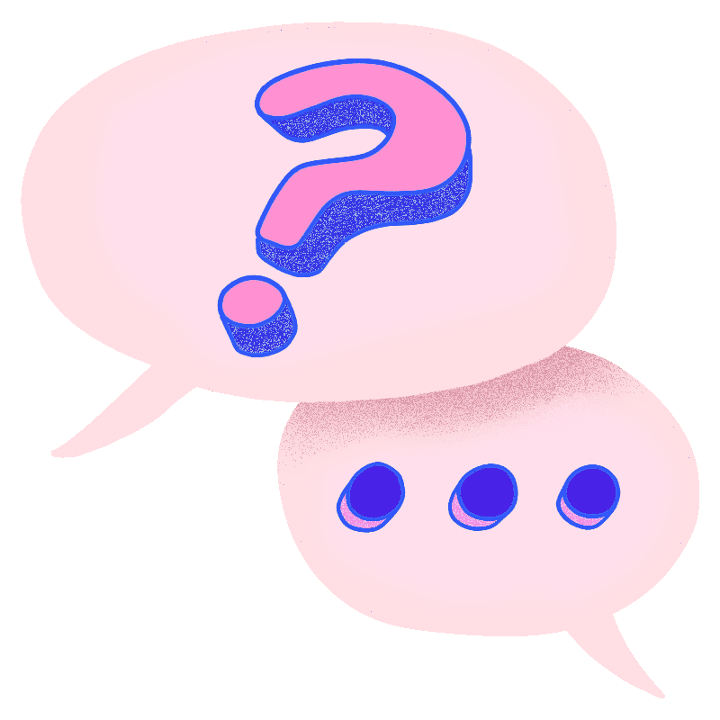 2 speech bubbles. One has a question mark in it while the other has an ellipsis in it.